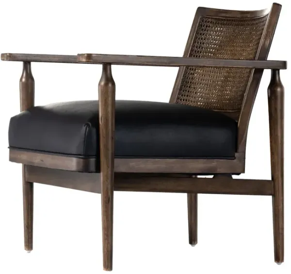 Freya Cane Chair, Carson Black Leather