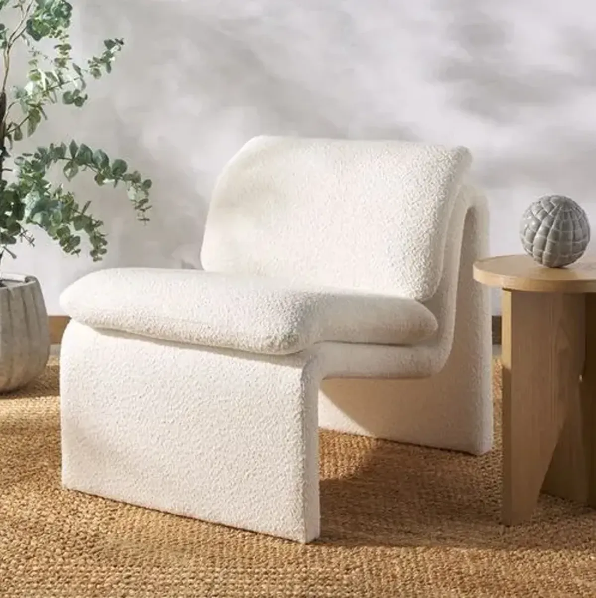 Aislinn Boucle Accent Chair - White, Comfortable, Durable