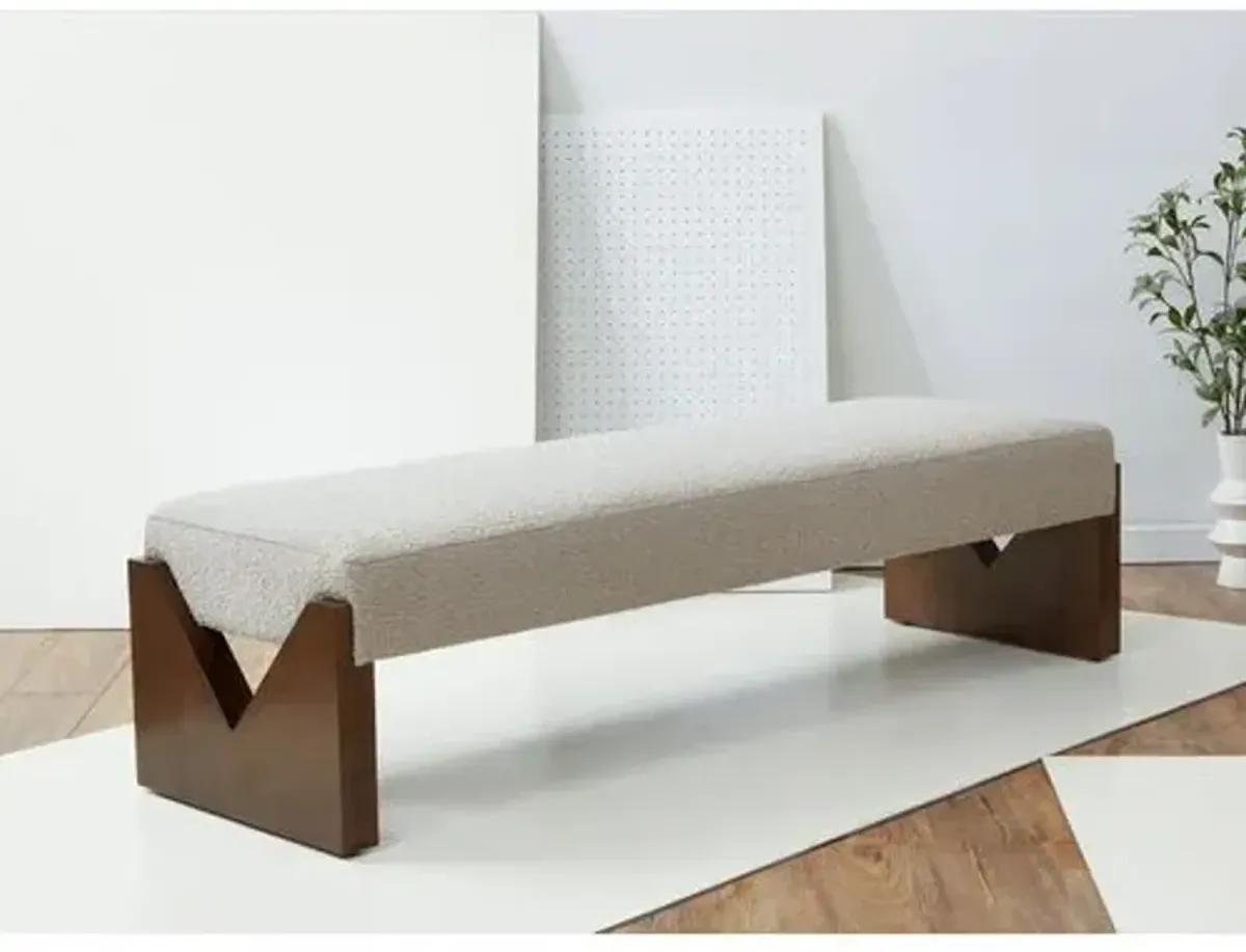 Jessamine Boucle Bench - Oatmeal/Walnut - Beige