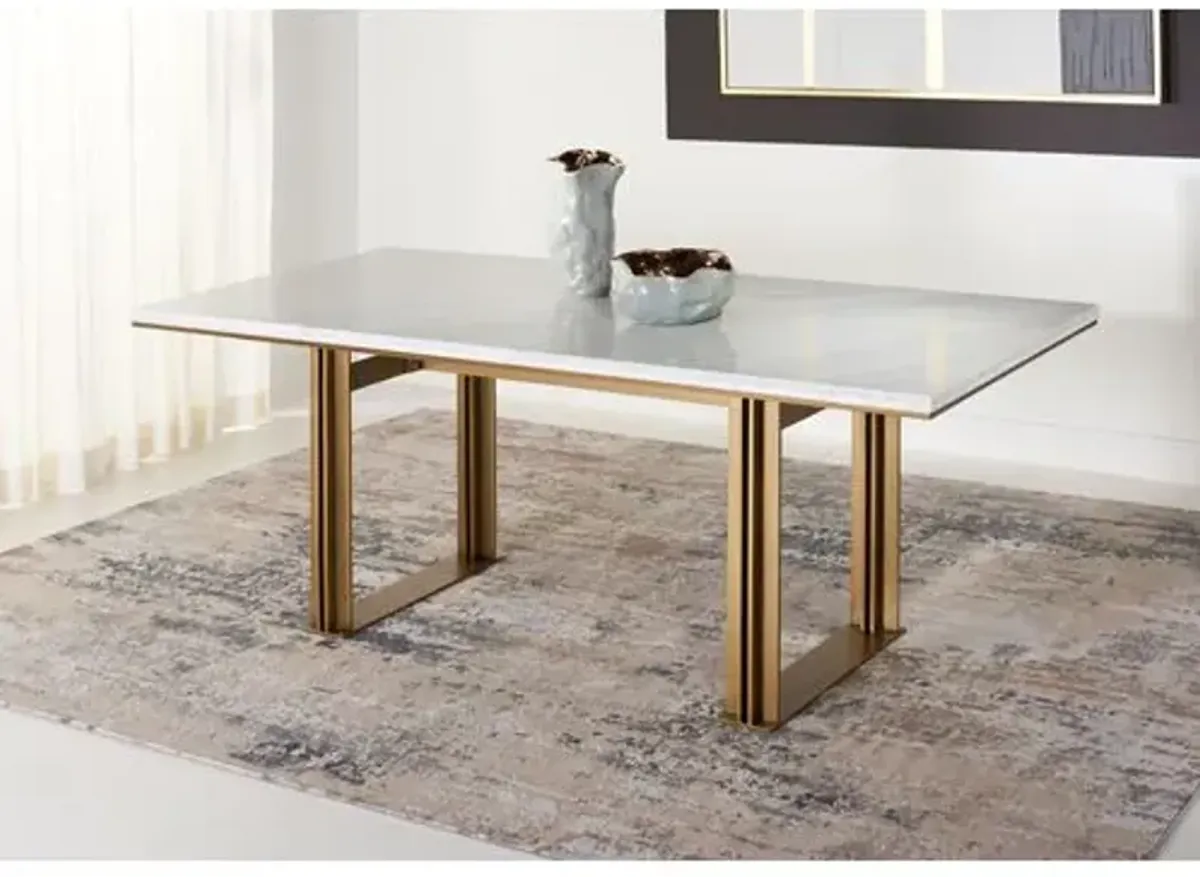 Veda Marble Dining Table - Antique Brass/White