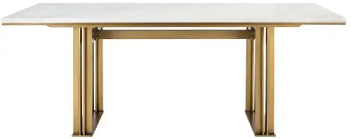 Veda Marble Dining Table - Antique Brass/White