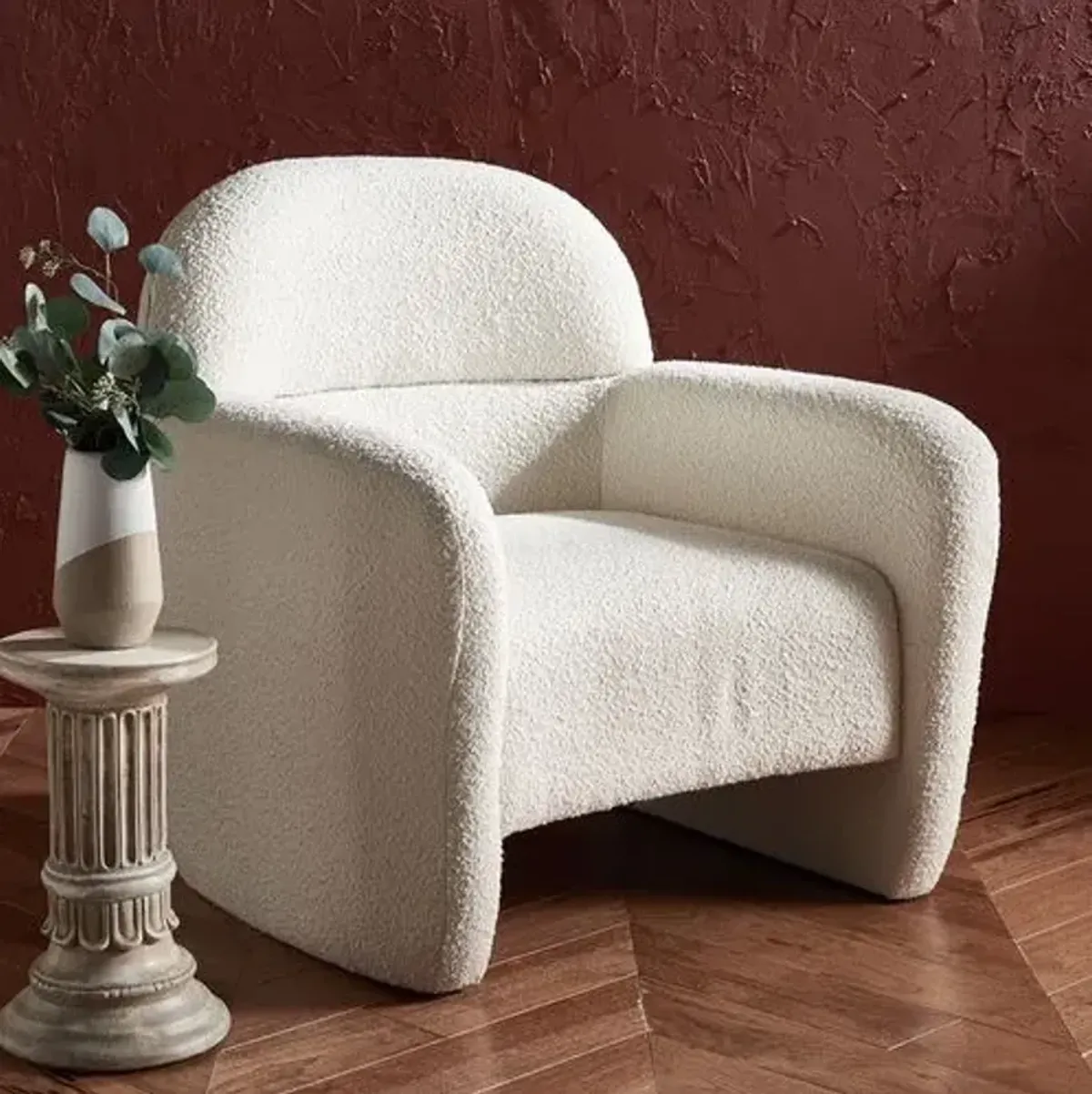 Yvette Boucle Accent Chair - Ivory, Comfortable, Durable, Cushioned