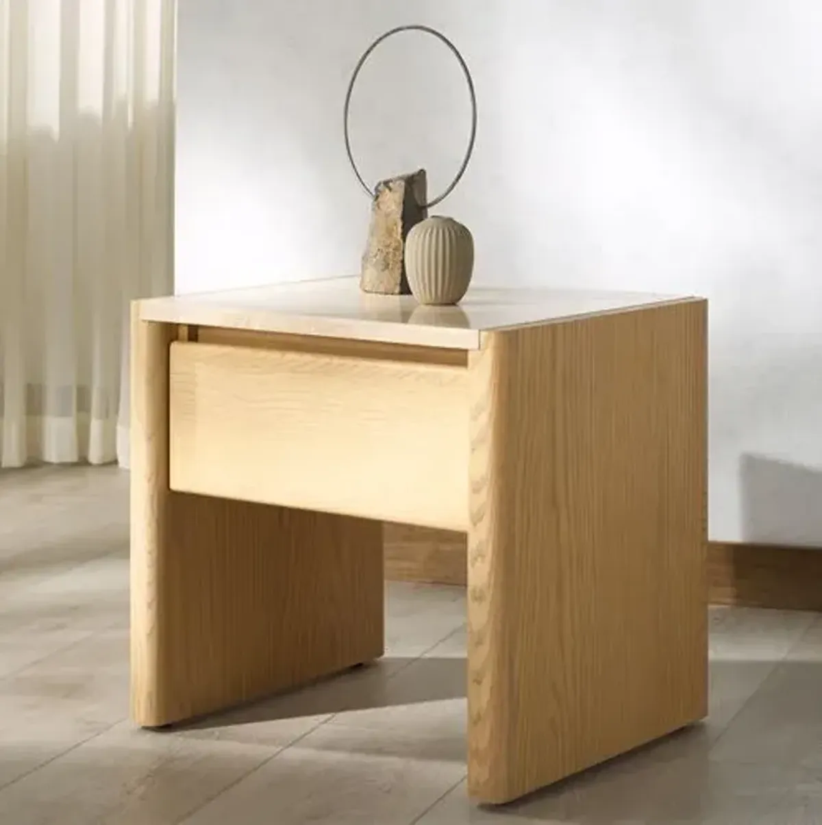 Bria Travertine Nightstand - Natural