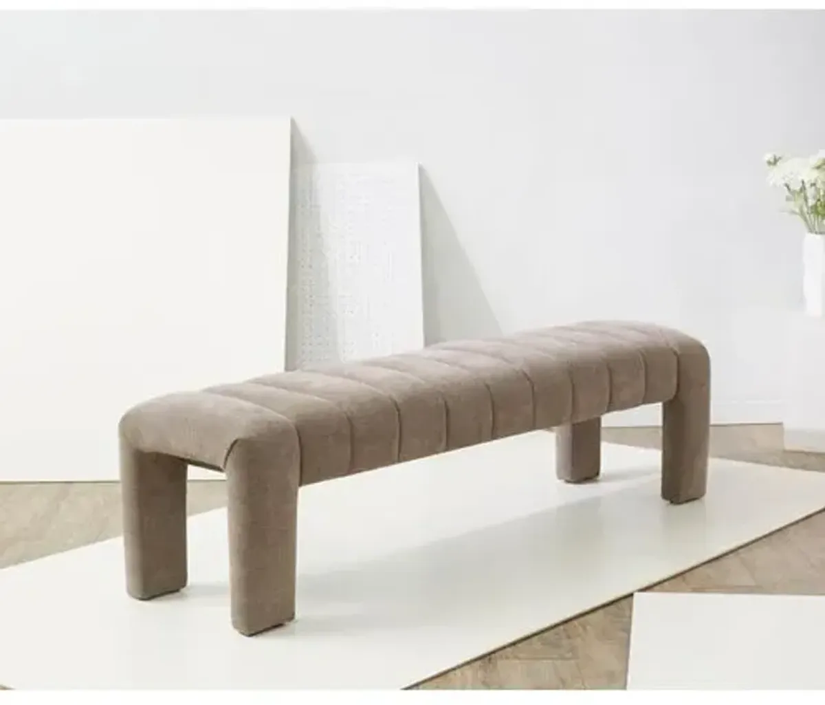 Cassia Channel Tufted Bench - Brown