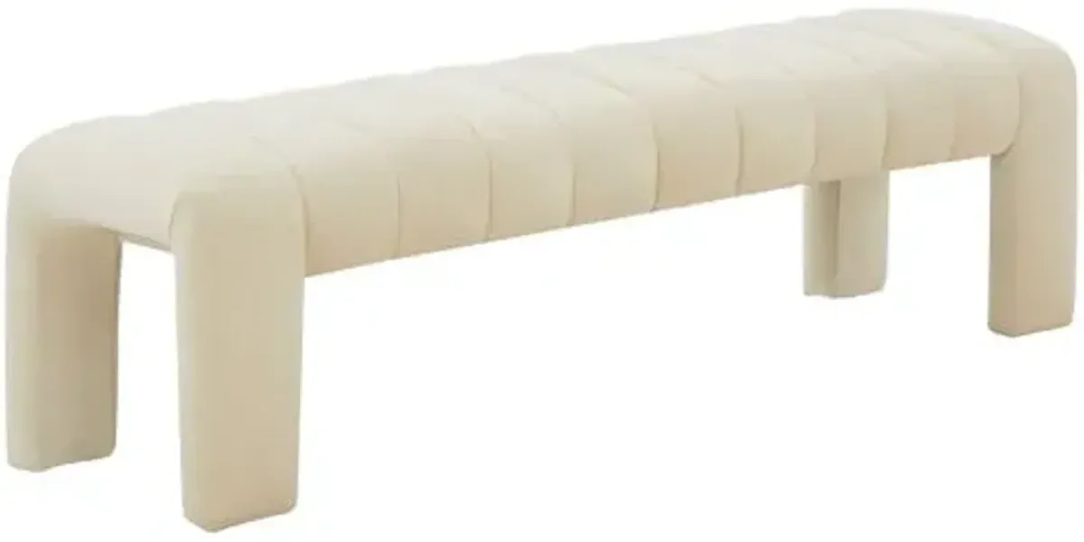 Cassia Boucle Channel Tufted Bench - White