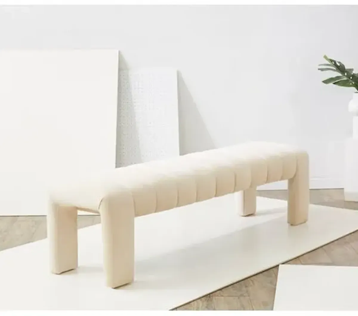 Cassia Channel Tufted Bench - White