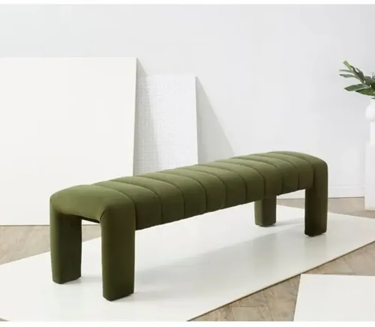 Cassia Channel Tufted Bench - Green