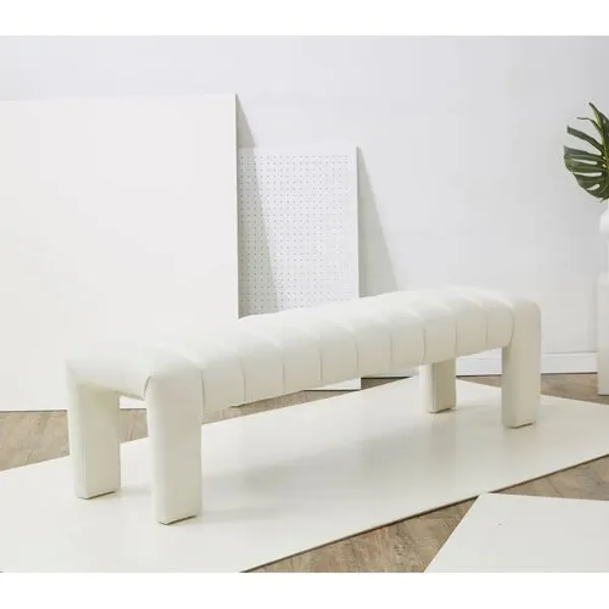 Cassia Channel Tufted Bench - Ivory