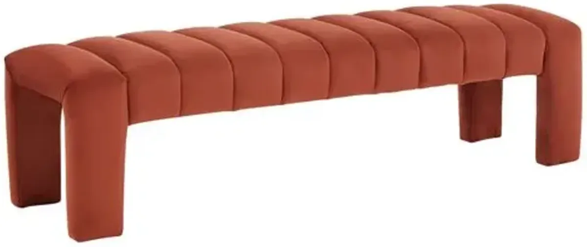 Cassia Boucle Channel Tufted Bench - Orange