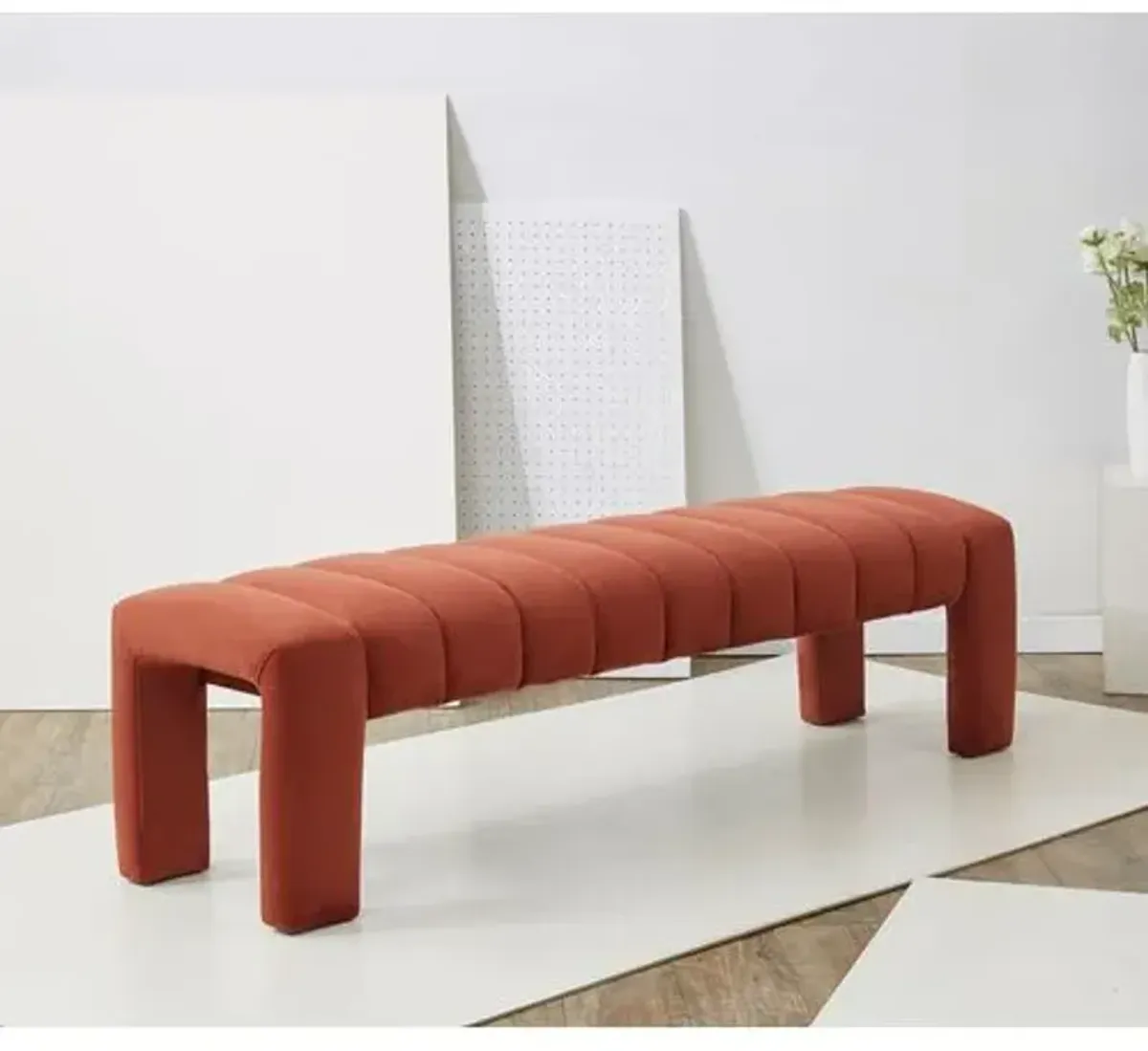 Cassia Channel Tufted Bench - Orange