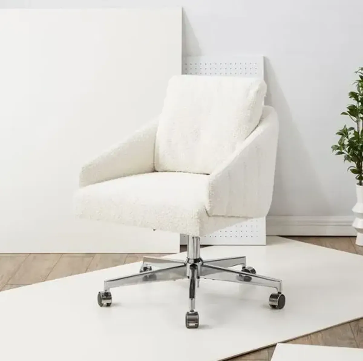 Ginevra Adjustable Desk Chair - Ivory/Silver