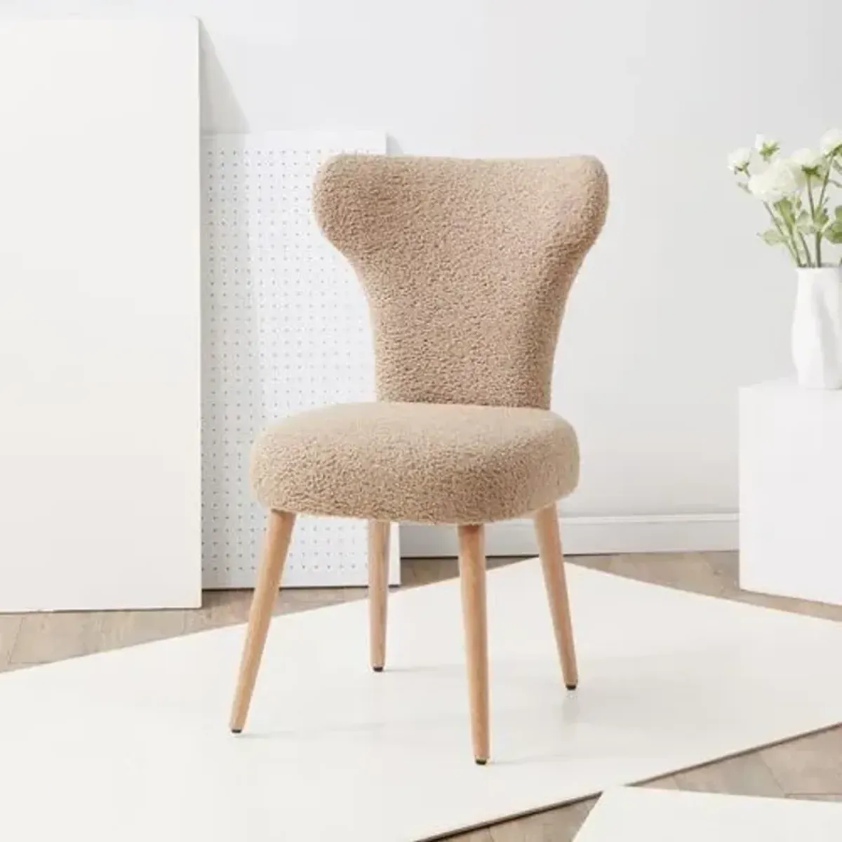 Isolde Faux Shearling Dining Chair - Light Brown/Walnut