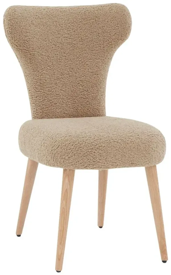Isolde Faux Shearling Dining Chair, Light Brown/Walnut
