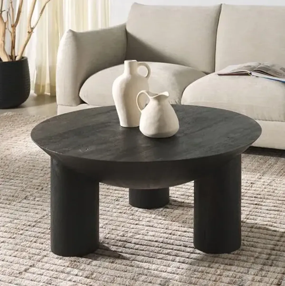 Niamh Round Wood Coffee Table - Black