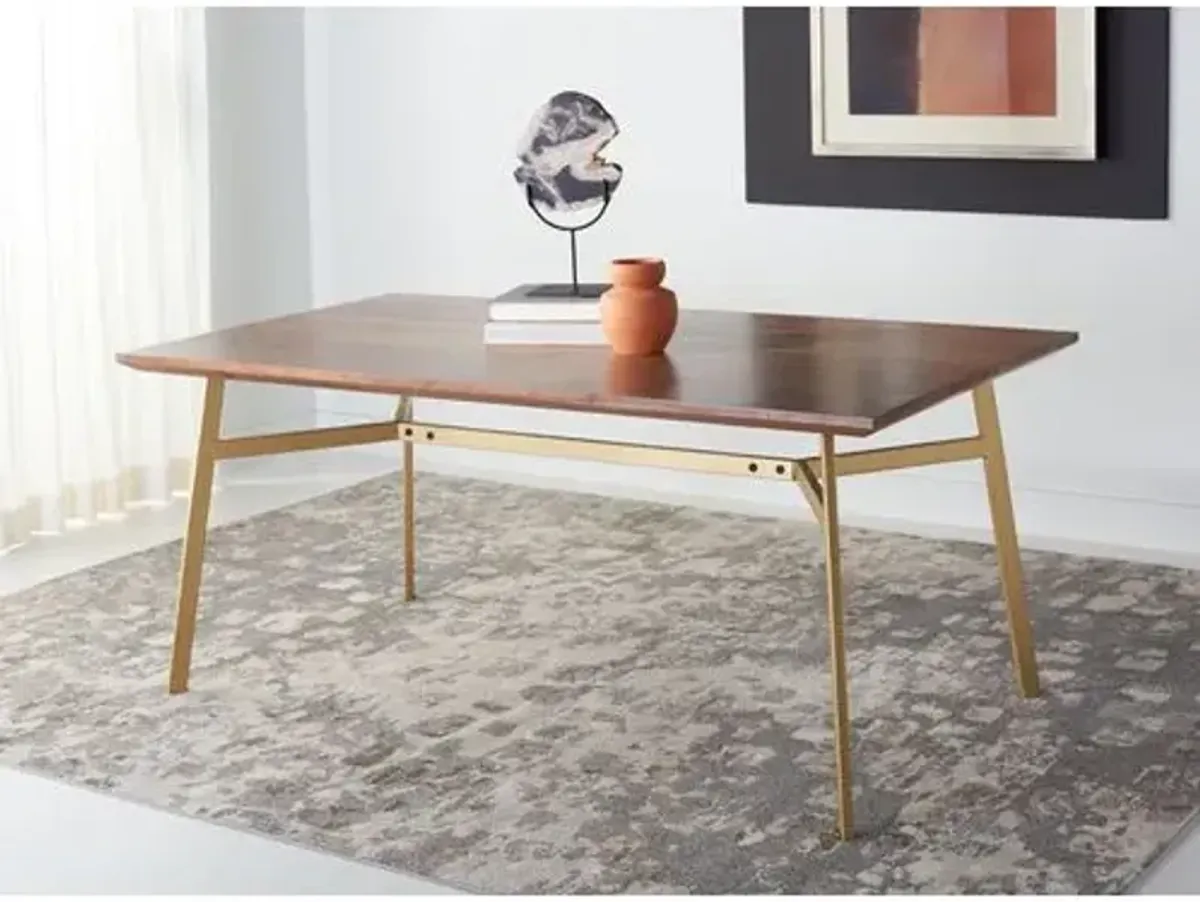 Abner Rectangle Dining Table - Walnut/Gold