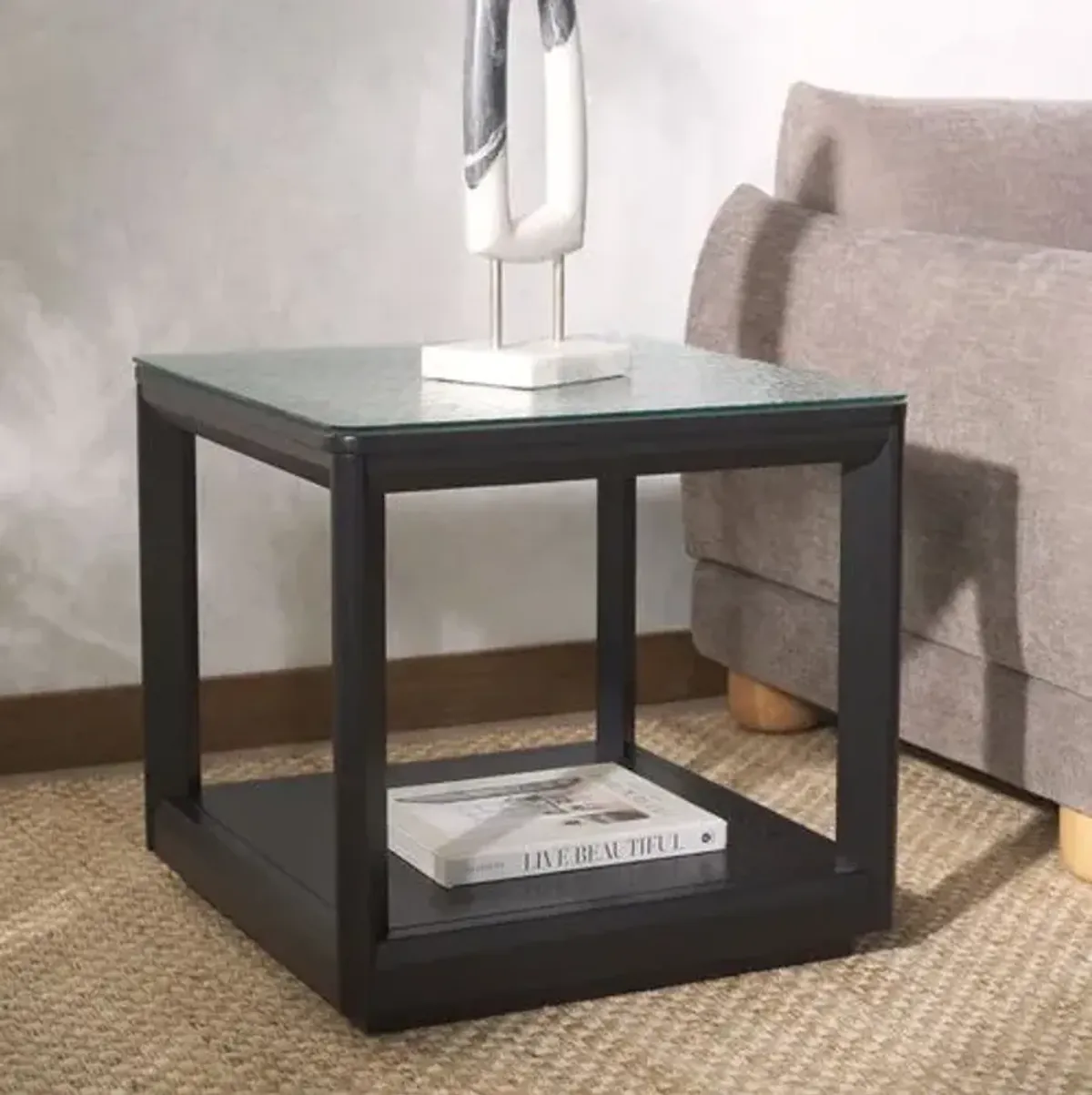 Darya Glass Top Accent Table - Black - 20.9Hx21.6Wx21.6D in