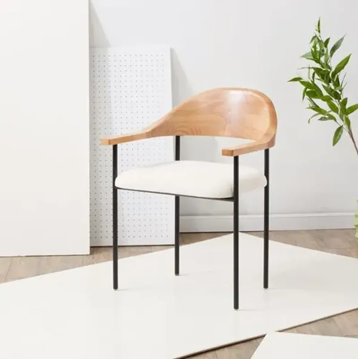 Isaias Boucle Dining Chair - Ivory/Black - Multi