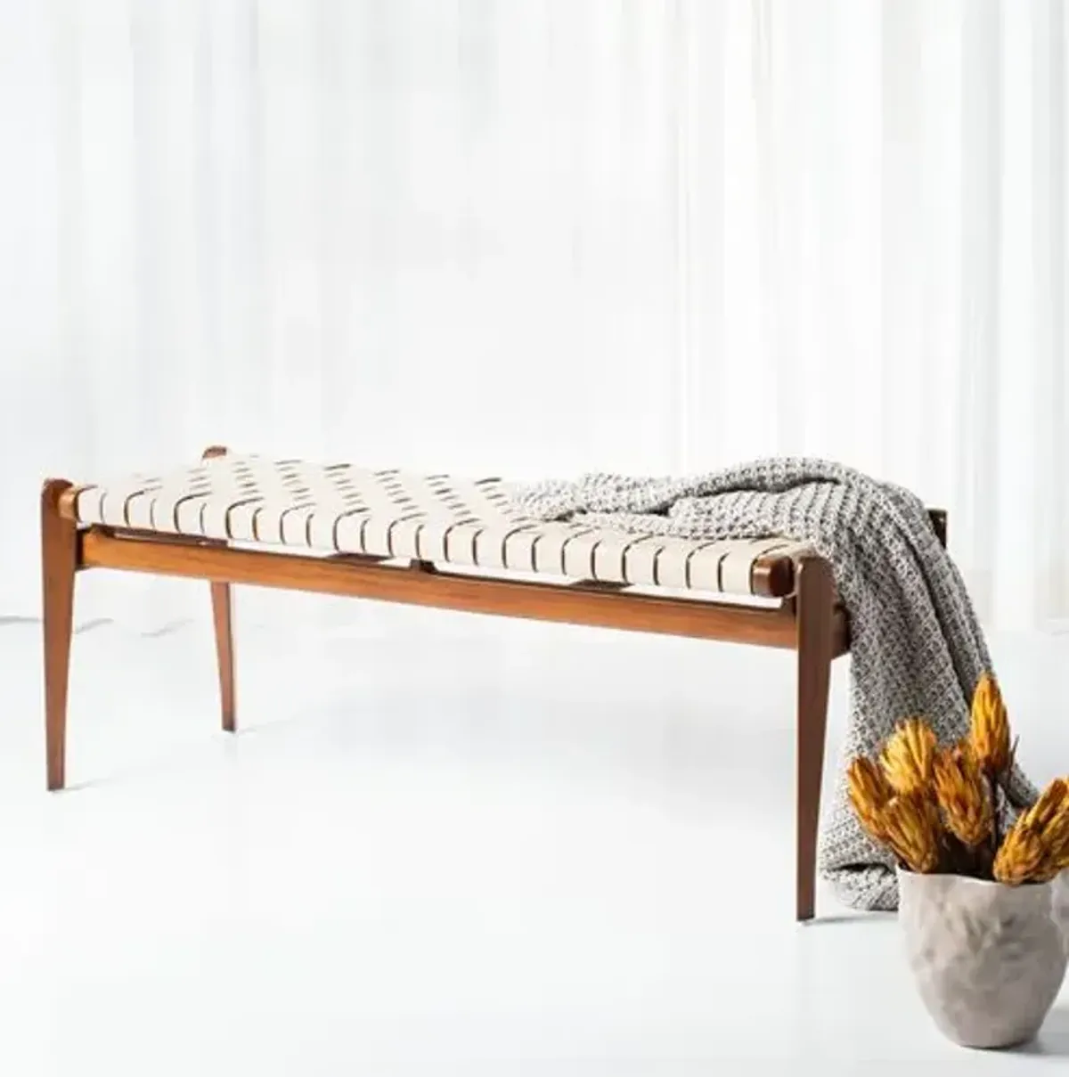 Kael Leather Bench - White