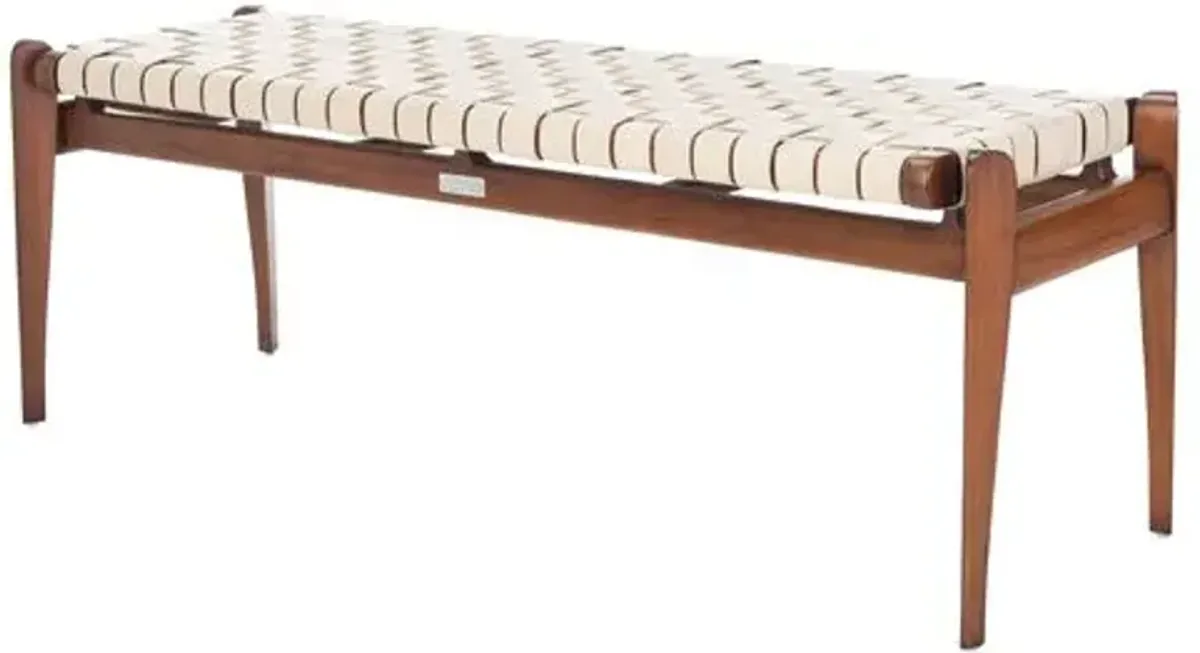 Kael Leather Strap Bench - White