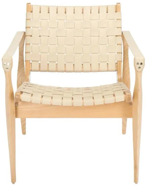 Kael Leather Strap Safari Chair, Ivory/Natural
