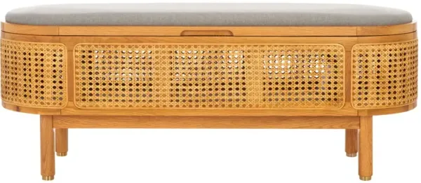 Matlas Cane & Wood Storage Bench, Natural/Grey