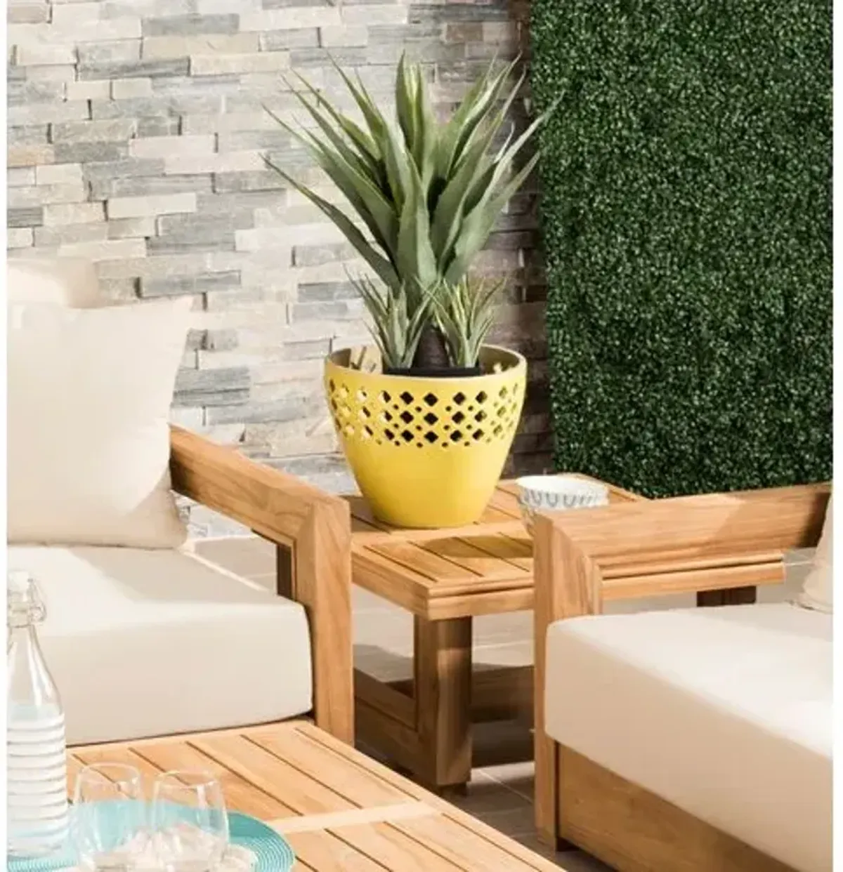 Finnian Outdoor End Table - Natural Teak - Brown