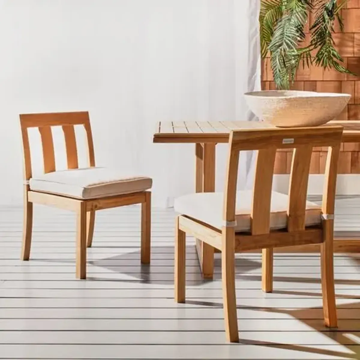 Set of 2 Finnian Teak Outdoor Dining Chairs - Natural/Beige