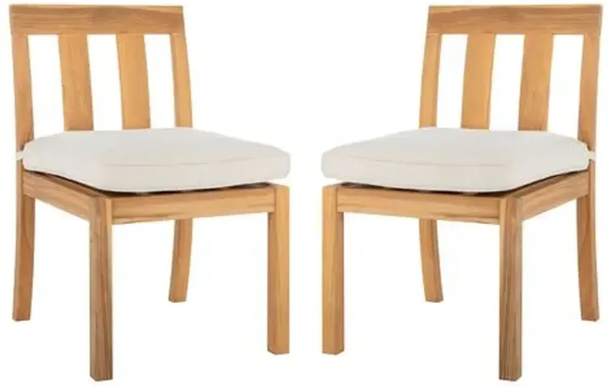 Set of 2 Finnian Teak Outdoor Dining Chairs - Natural/Beige
