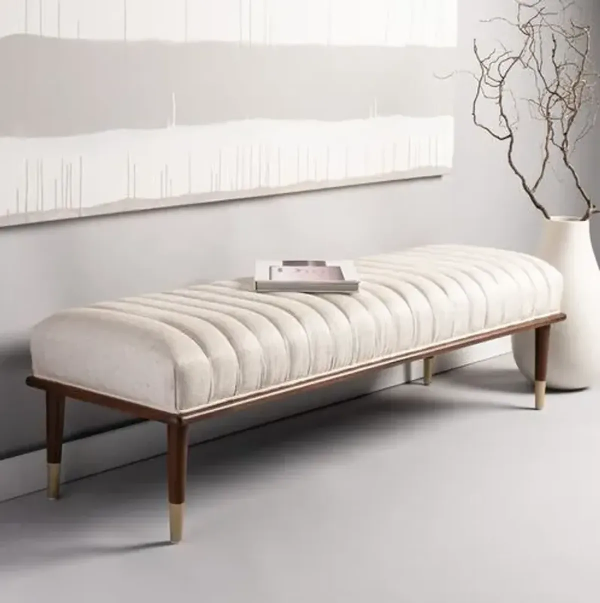 Cadie Mid-Century Bench - White