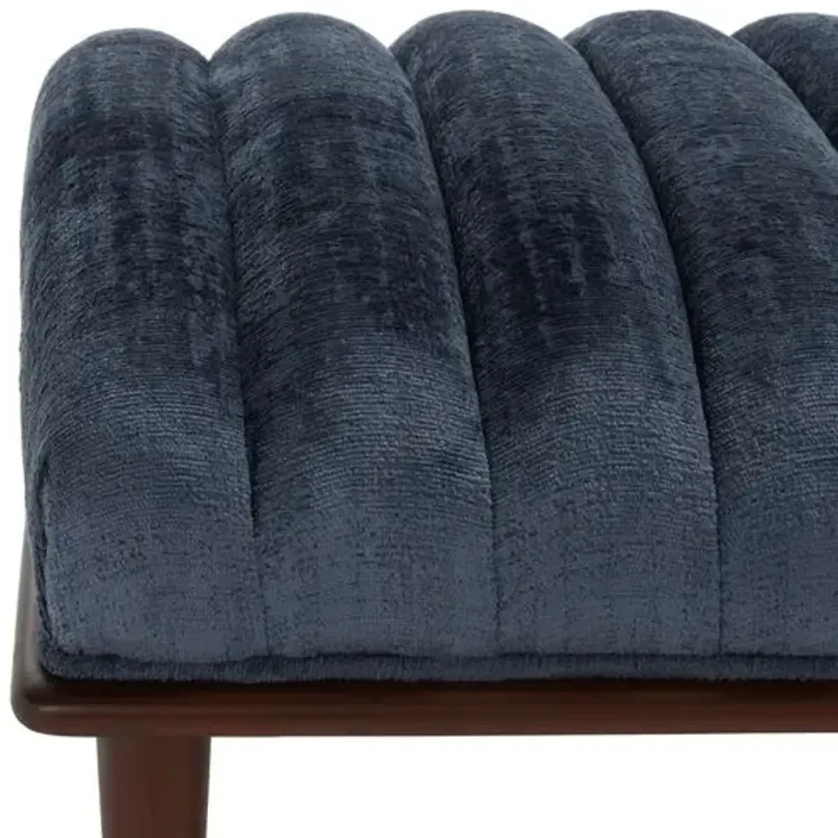 Cadie Mid-Century Channel Tufted Velvet Bench - Blue