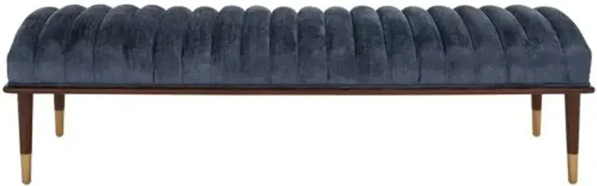 Cadie Mid-Century Channel Tufted Velvet Bench - Blue