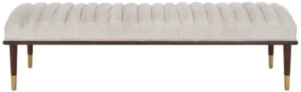 Cadie Mid-Century Channel Tufted Velvet Bench - Ivory