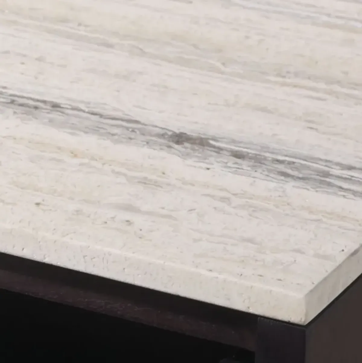 Finbar Travertine Top Nightstand, Natural/Black