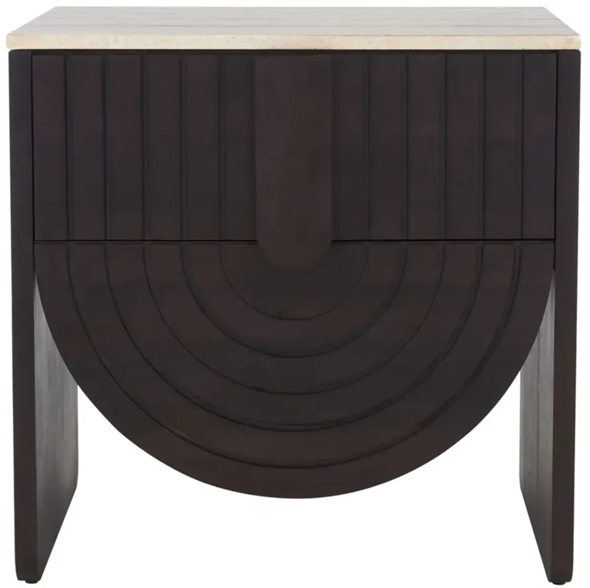 Finbar Travertine Top Nightstand, Natural/Black