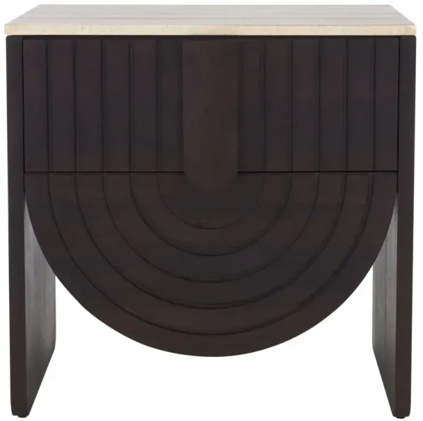 Finbar Travertine Top Nightstand, Natural/Black