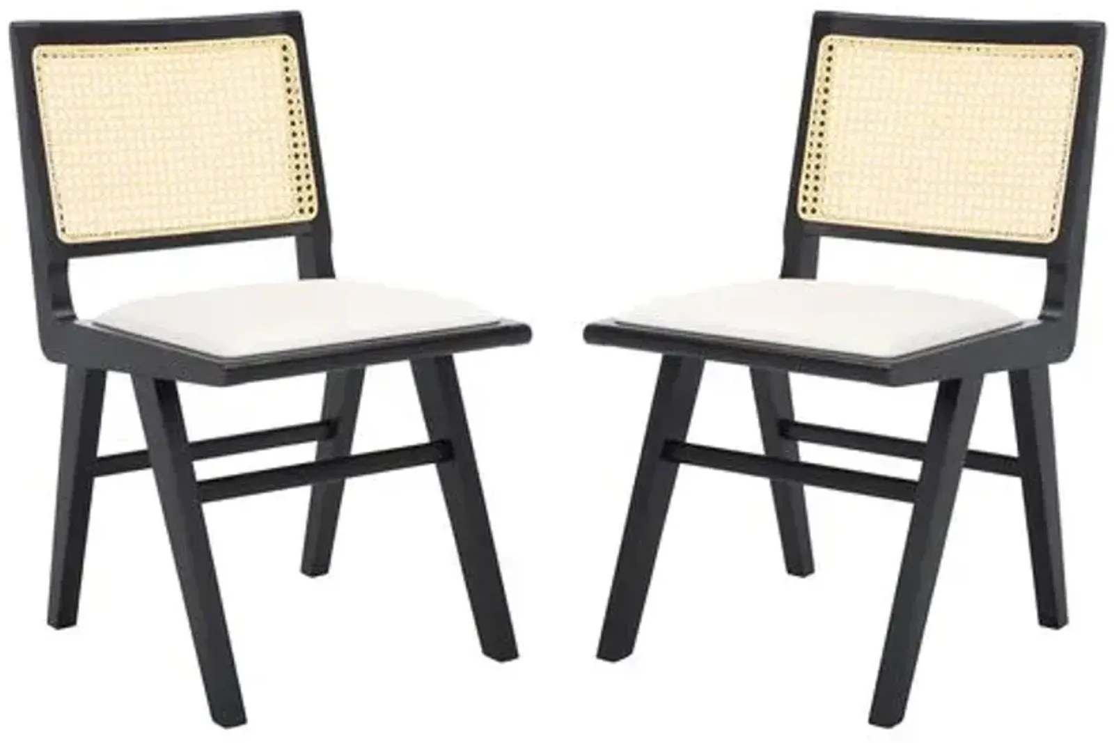 Set of 2 Rafe French Cane Cushion Dining Chairs - Black