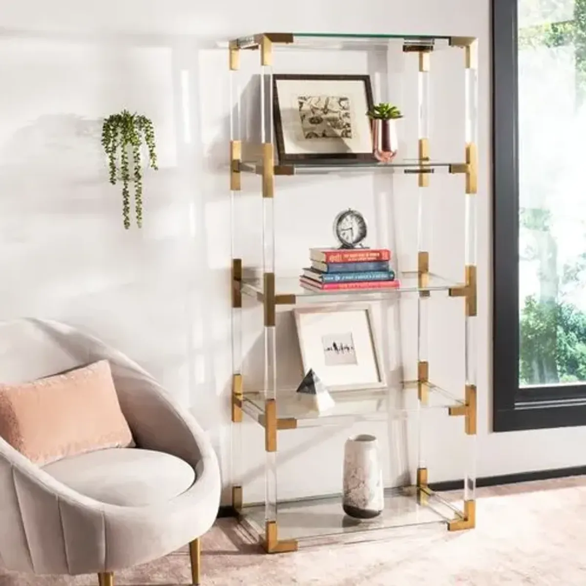 Sayer Acrylic Bookshelf - Clear/Brass