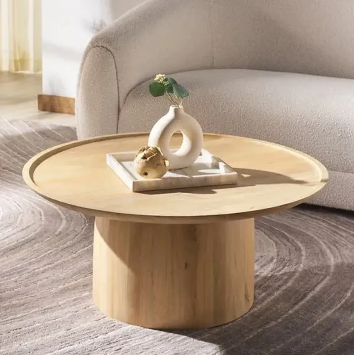 Wells Round Wood Coffee Table - Natural - Brown