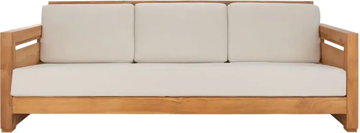 Huxley Teak 3-Seat Outdoor Sofa, Natural/White