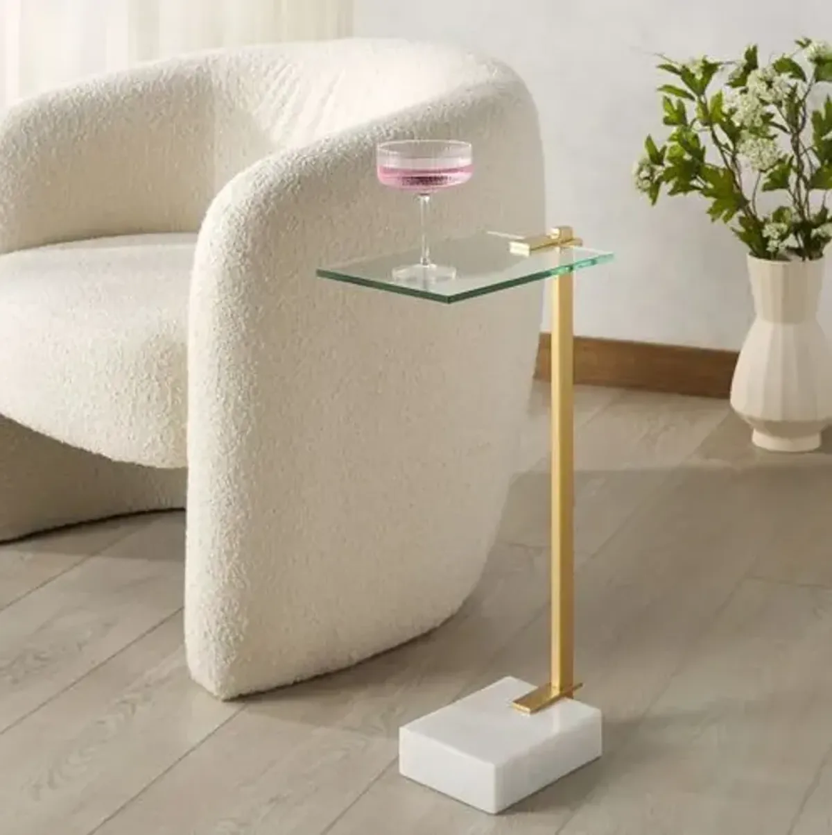 Yvan Marble Base Drink Table - White/Gold