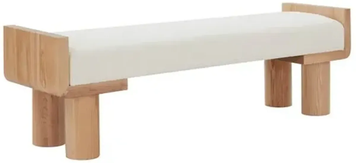 Yasmine Boucle/Wood Accent Bench - Ivory