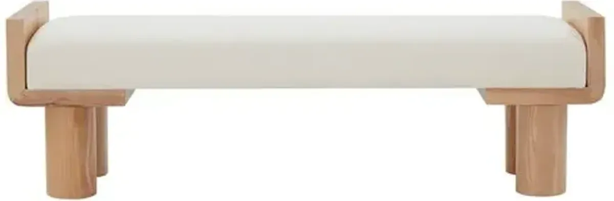 Yasmine Boucle/Wood Accent Bench - Ivory