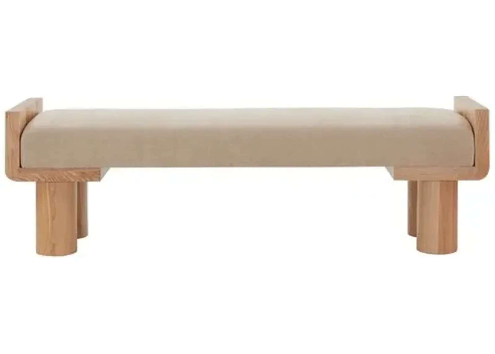 Yasmine Boucle And Wood Bench - Beige