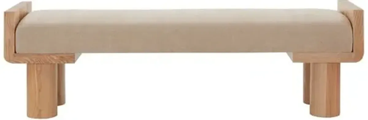 Yasmine Boucle And Wood Bench - Beige