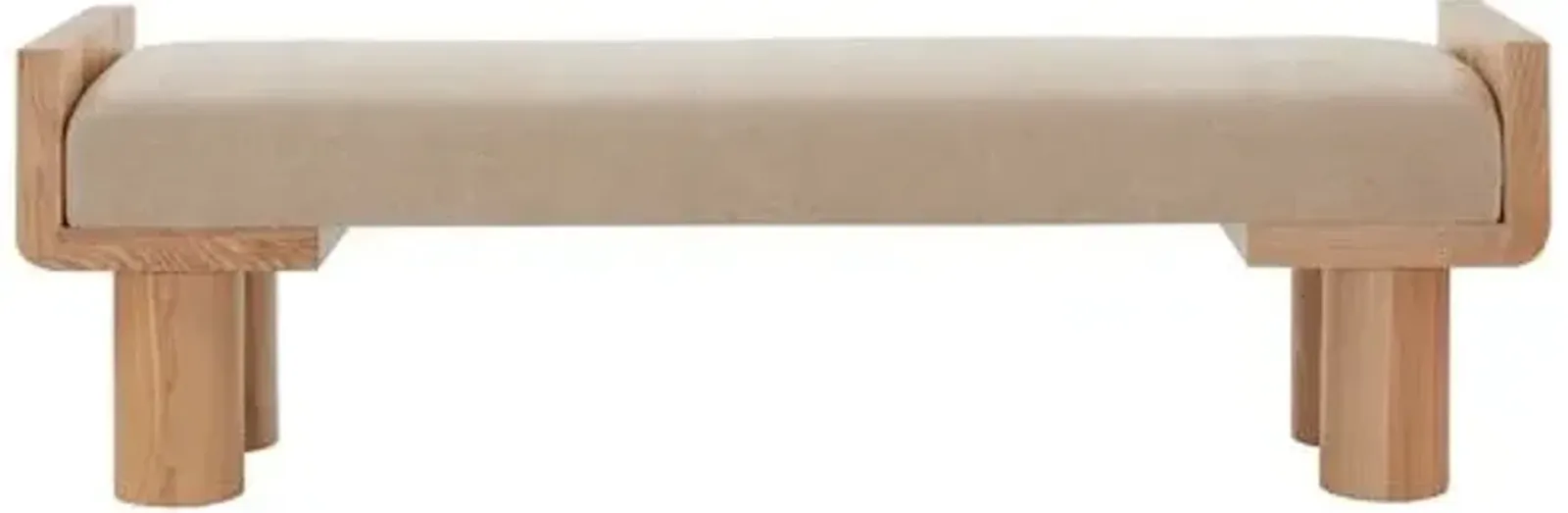 Yasmine Boucle And Wood Bench - Beige