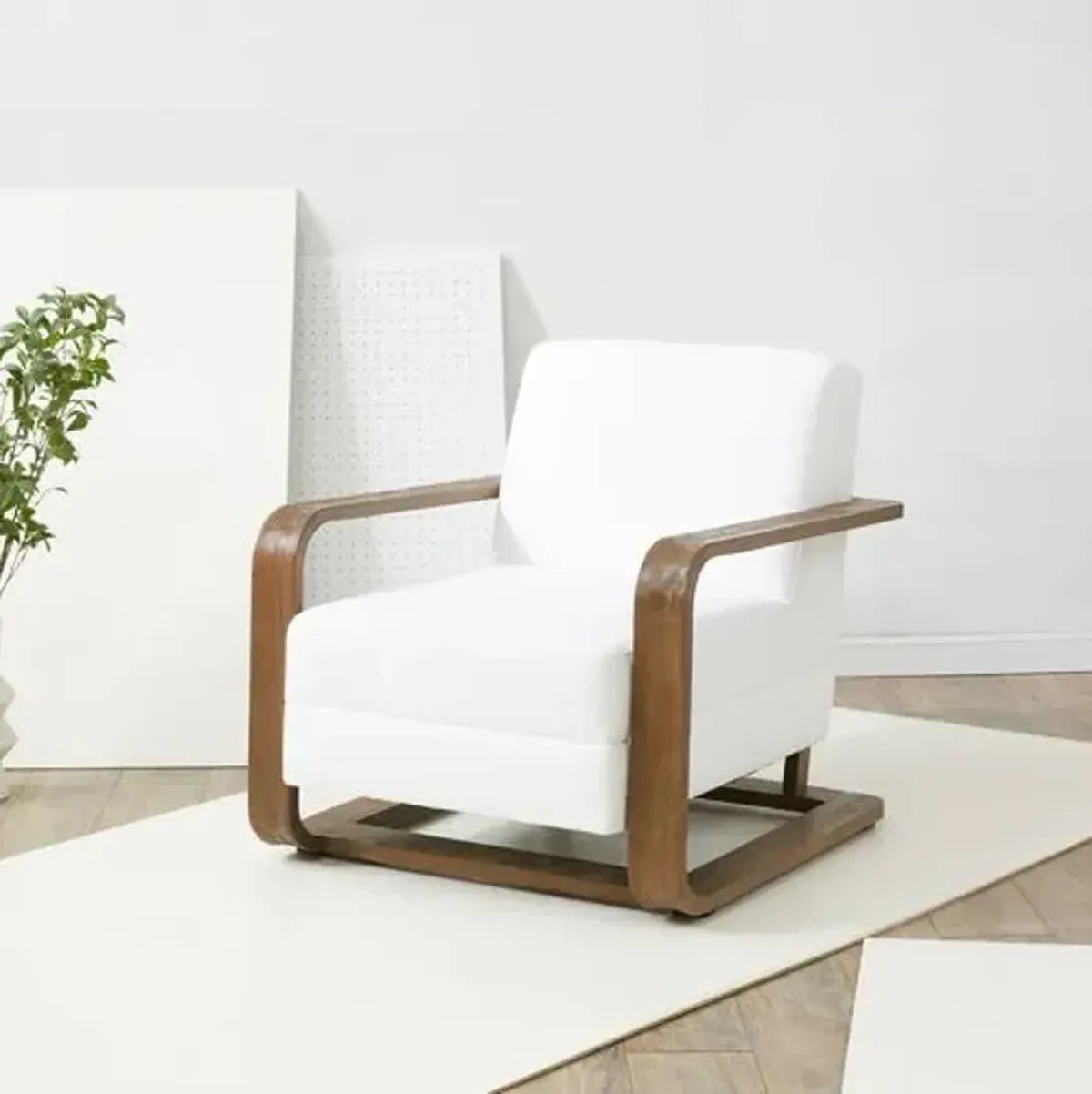 Daria Wood Frame Accent Chair - White/Brown, Comfortable, Durable