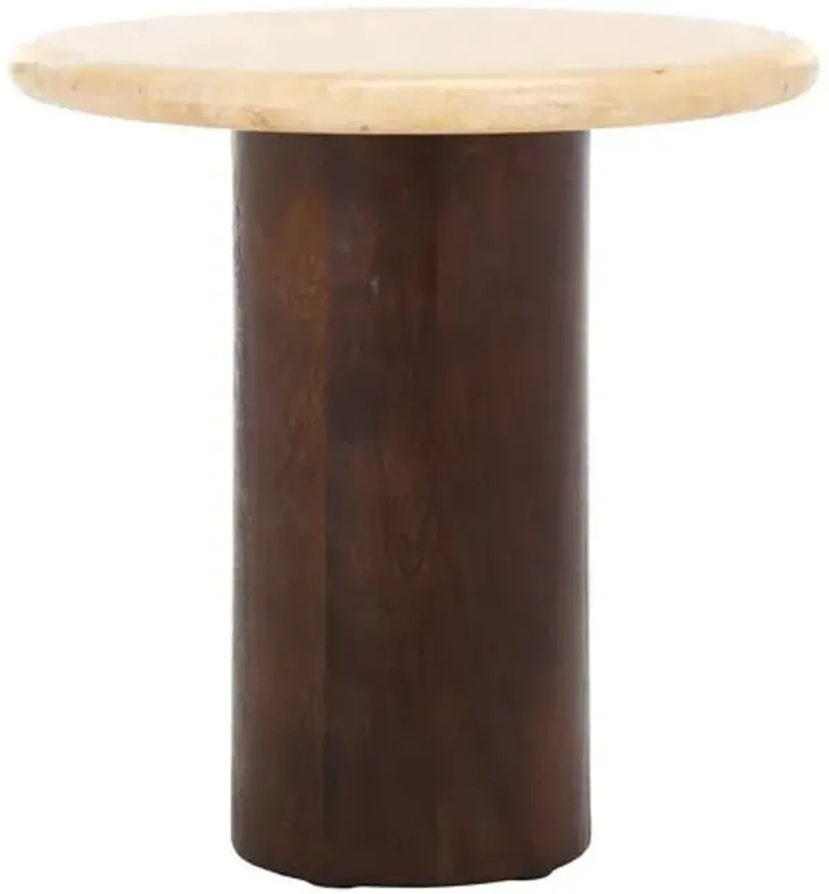 Emberly Accent Table - Dark Brown/Travertine - 19Hx18Wx18D in