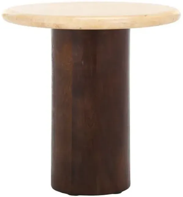 Emberly Accent Table - Dark Brown/Travertine - 19Hx18Wx18D in