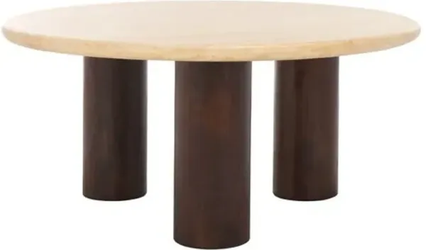 Emberly Round Coffee Table - Dark Brown/Travertine