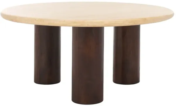 Emberly Round Coffee Table, Dark Brown/Travertine